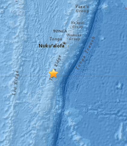 汤加海域发生5.8级地震震源深度119.8公里