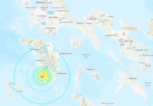 菲律宾民都洛岛附近海域发生5.7级地震