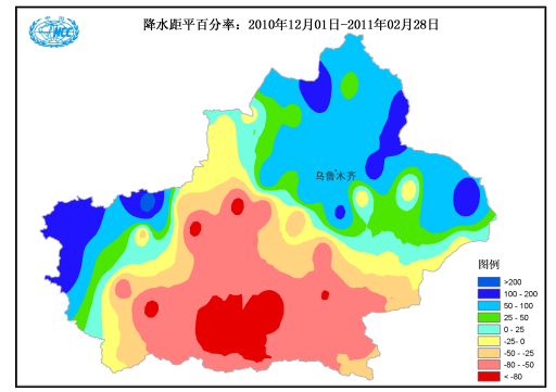 新疆降水距平百分率.来源:中央气象台网站