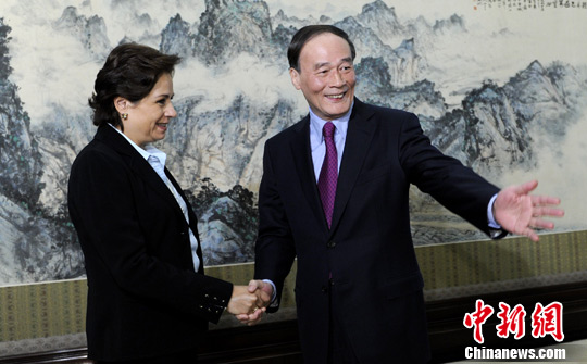 王岐山会见墨西哥外长埃斯皮诺萨