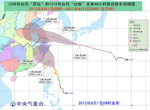 中央气象台发布台风“苏拉”“达维”最新定位
