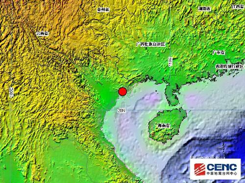 北部湾发生3.6级地震震源深度5公里
