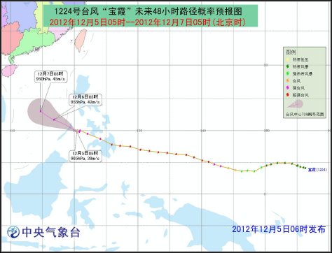 “宝霞”减弱为台风下午进入中国南海海面