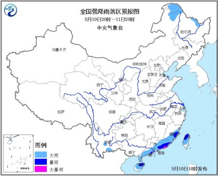 华南沿海仍有较强降雨东北地区多阴雨天气