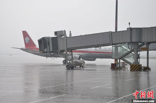 成都双流国际机场遭雷阵雨突袭致大面积航班延误