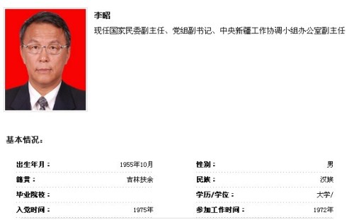 李昭任国家民委副主任、党组副书记(图/简历)