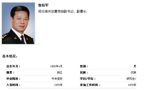 鲁培军任海关总署党组副书记(图/简历)