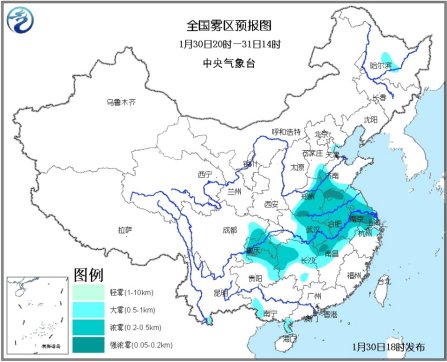 中央气象台继续发大雾预警局地能见度不足200米