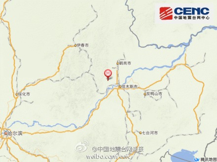 黑龙江佳木斯汤原县发生2.6级地震震源深度7千米