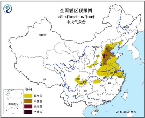 中东部有大范围降水天气华北黄淮局地重度霾