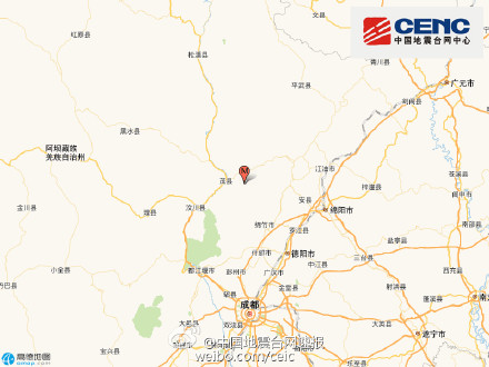 四川绵竹市发生3.7级地震震源深度10千米(图)