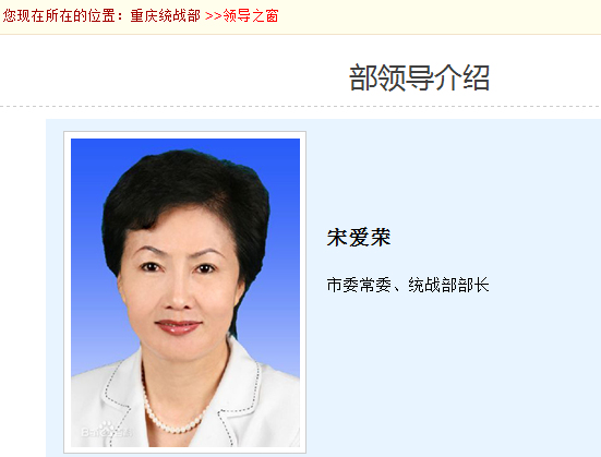 重庆市委常委宋爱荣接替张鸣兼任市委统战部部长