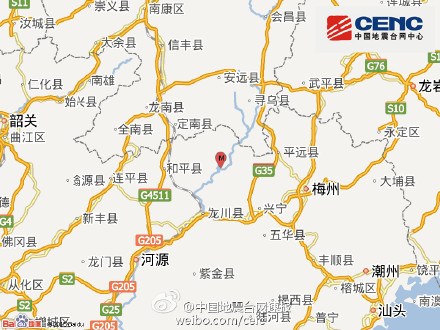 广东河源龙川县发生27级地震震源深度10千米