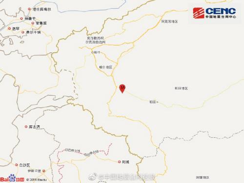 新疆皮山县发生3.2级地震震源深度25千米