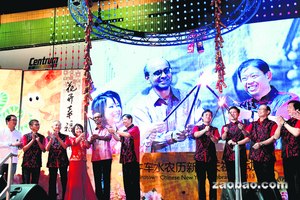 新加坡唐人街举行亮灯活动金蛇红蛇雨中迎新春