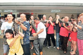 千人争相向巨蟒拜年大马古晋“彭蛇哥”爆红(图)