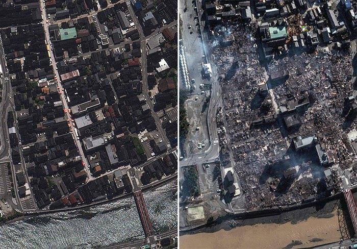 卫星图像显示日本石川县震后景象
