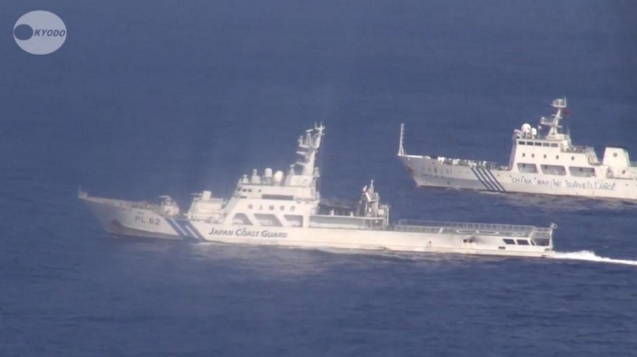 日本拍到中国4艘海监船在钓鱼岛海域轮换交班
