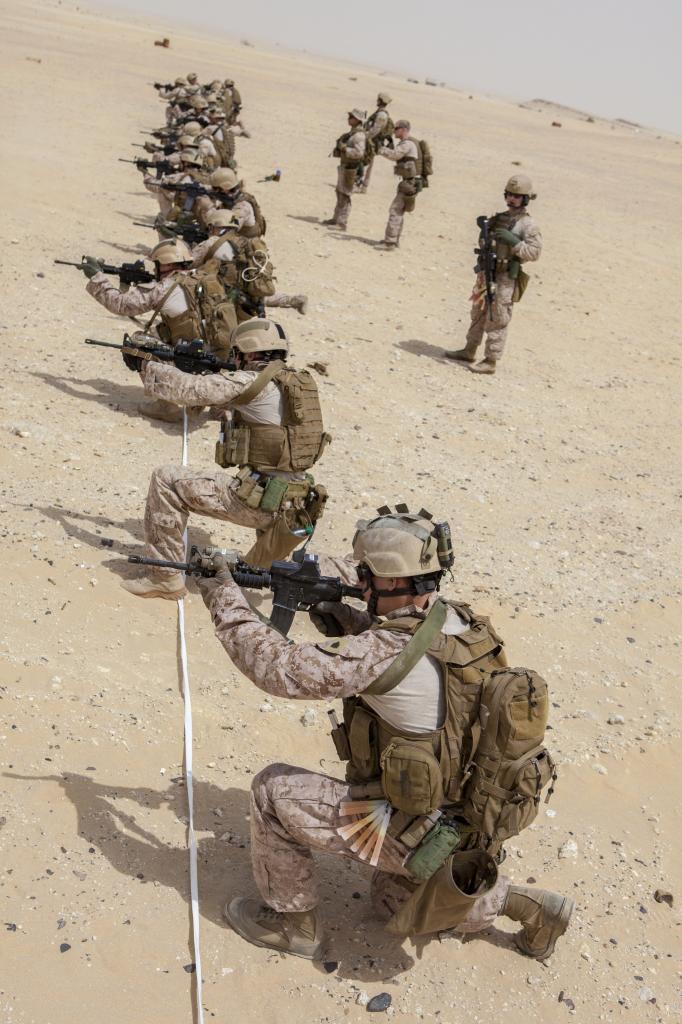 很有大片范儿美军陆战队士兵集体练射击