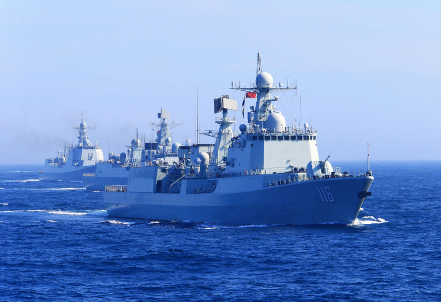 好大的阵势中国舰队在日本海训练编队运动