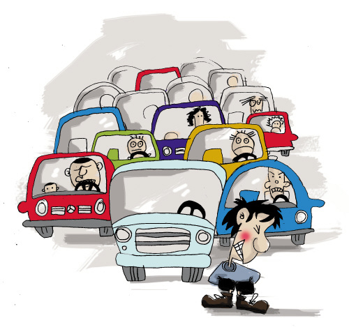 司机内急快速干道上方便致堵车300多米图