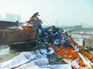 甘肃载橘子货车侧翻遭哄抢车主损失10万元(图)