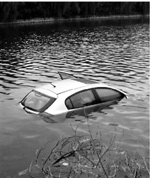 司机想挂前进挡误挂倒车挡一脚油门车进湖(图)