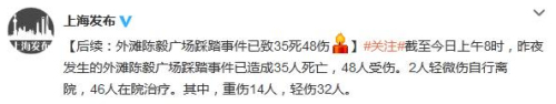 上海外滩踩踏事件已致35死48伤其中14人重伤