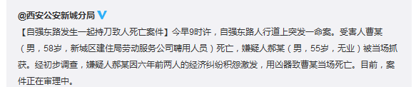西安一男子当街被杀系六年前经济纠纷积怨所致