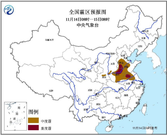 霾黄色预警:今日河北河南安徽等地局部有重度霾