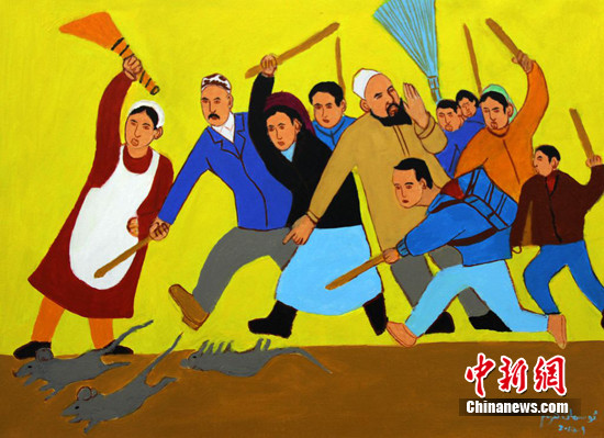 新疆7旬老人画漫画"去极端化"作品-中新网