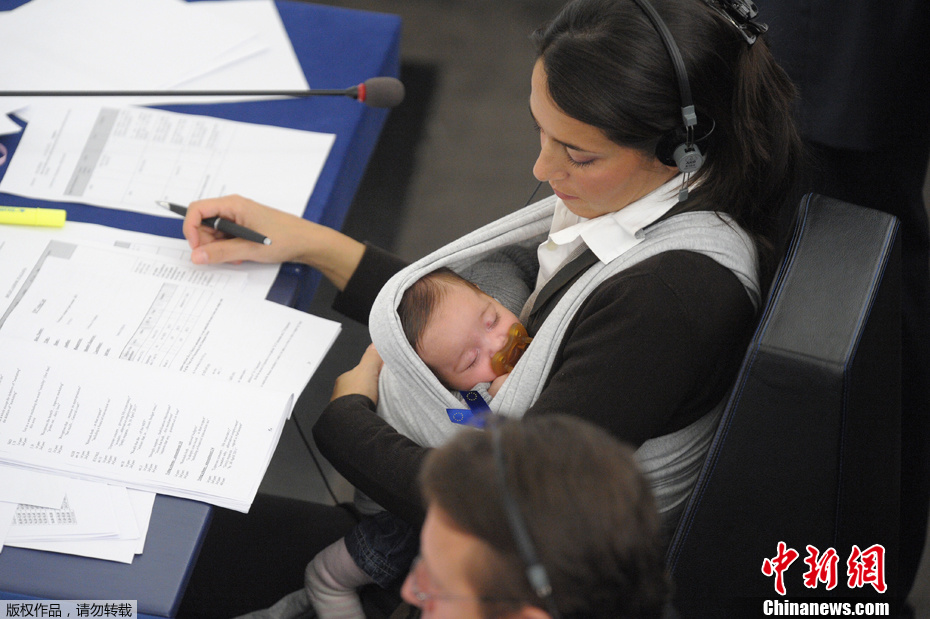 欧洲议会女议员带宝宝开会 小家伙萌翻众人
