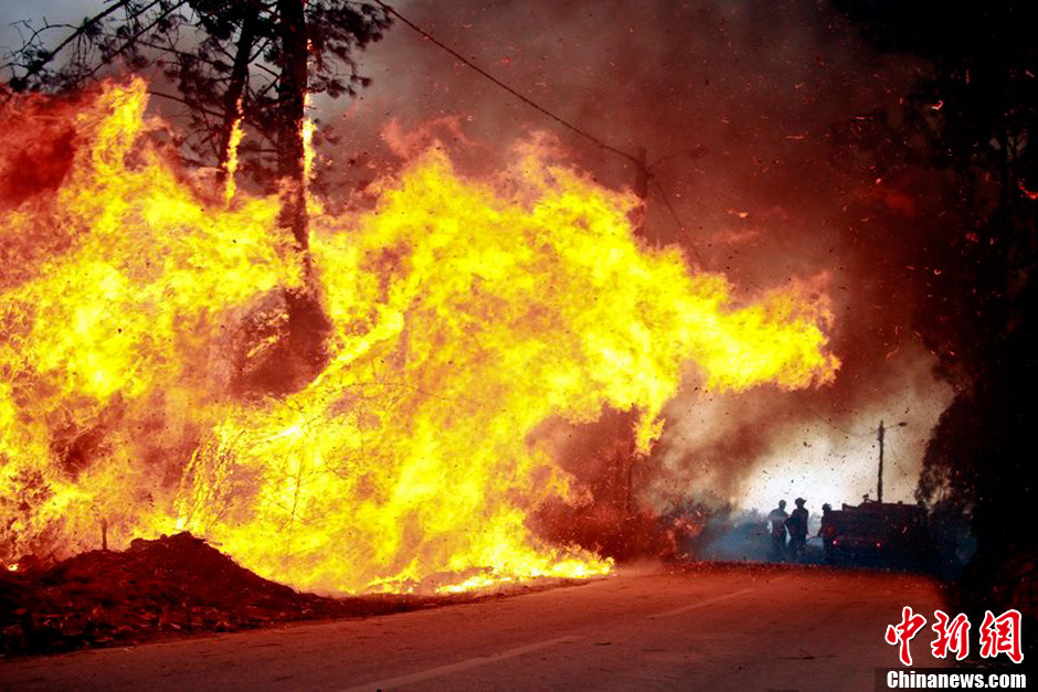 葡萄牙多地山火肆虐场面震撼