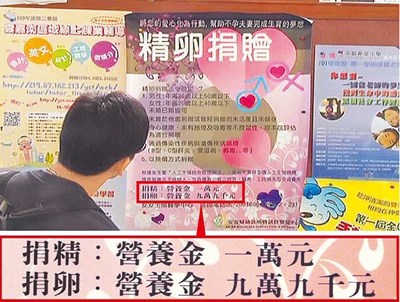 帮助不孕夫妻台湾医院:捐精1万捐卵9.9万