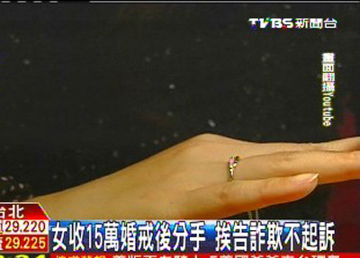 台女子收15万婚戒后分手挨告诈欺获不起诉(图)