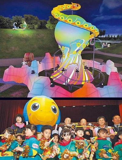 台中元宵灯会27米长灵蛇亮相Q版史瑞克代言