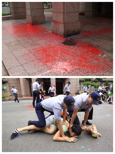 不满大埔遭强拆台湾声援民众怒砸行政机构大楼