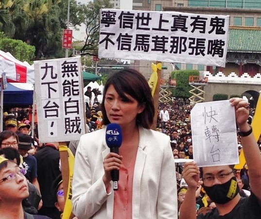 台湾记者直播报道反服贸游行遭举牌“快转台”抢镜
