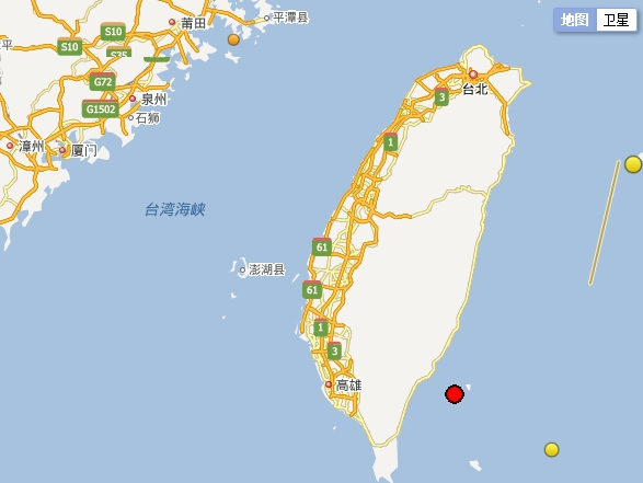 台湾台东县海域发生59级地震震源深度20公里