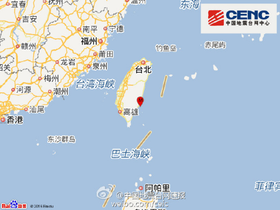 台湾台东县海域发生4.5级地震震源深度18千米