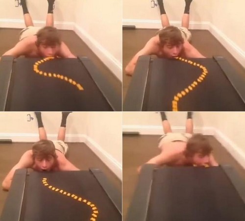 锻炼嘴部肌肉?“跑步机吃货”走红网络(图)