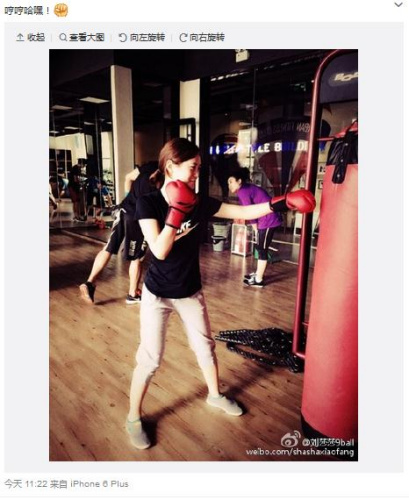 九球天后刘莎莎晒打拳照自嘲只是摆摆样子(图)