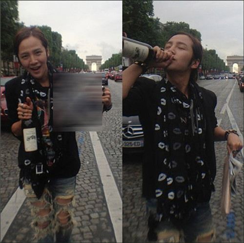 张根硕拿红酒瓶漫步巴黎帅气迷人秒杀女粉丝(图)