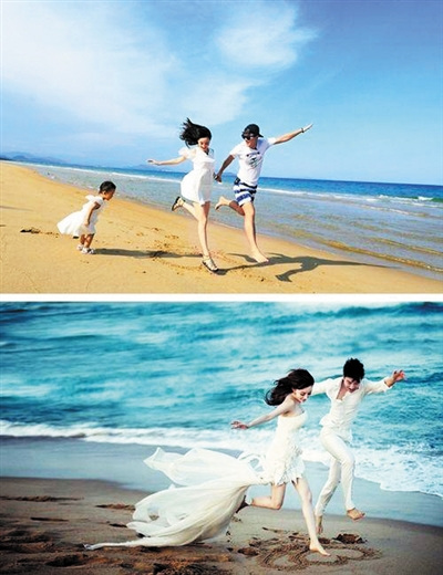 李小璐夫妻再游三亚带女儿重拍“婚纱照”(图)