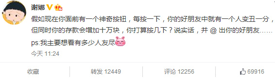 谢娜微博发起“让好友变丑”游戏被网友玩坏(图)