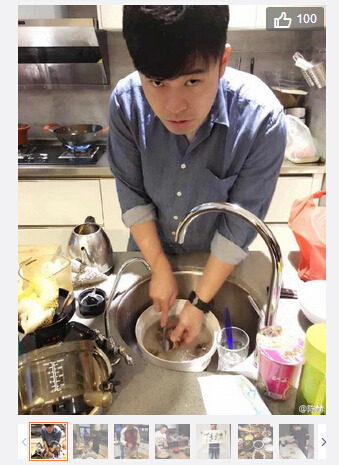 陈赫过春节亲自下厨展示写有自己姓名的书法作品